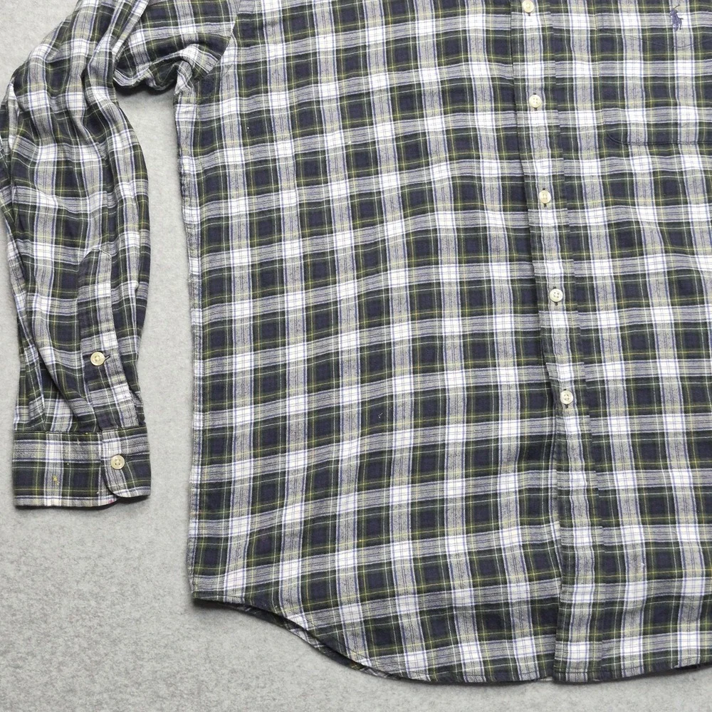 VTG Polo Ralph Lauren Elliott Shirt Mens M Blue White Plaid Button Down Cotton